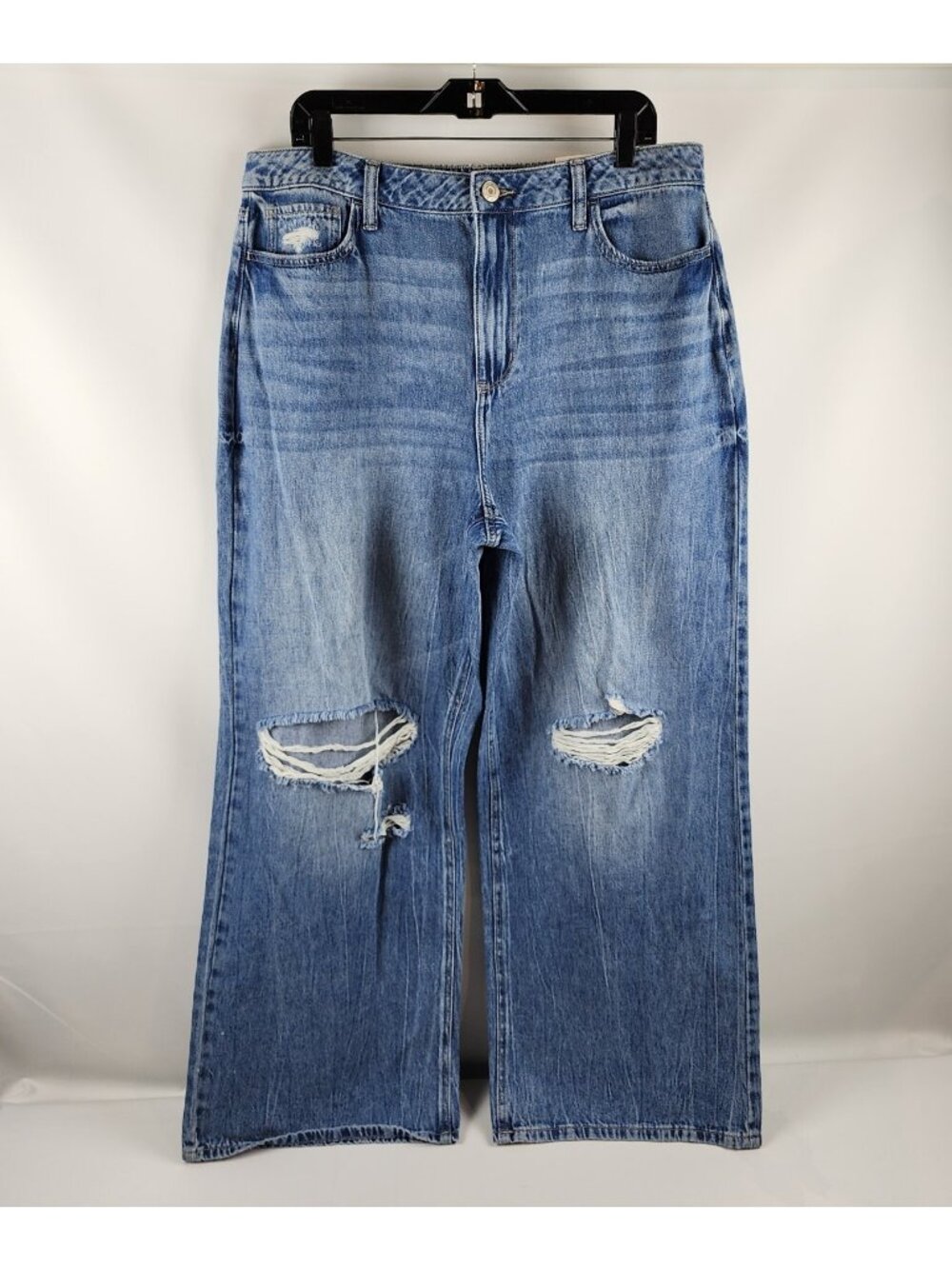 SO Jeans Womens High Rise Baggy Wide Leg Distressed Med Wash Size 17 (36x30) NWT